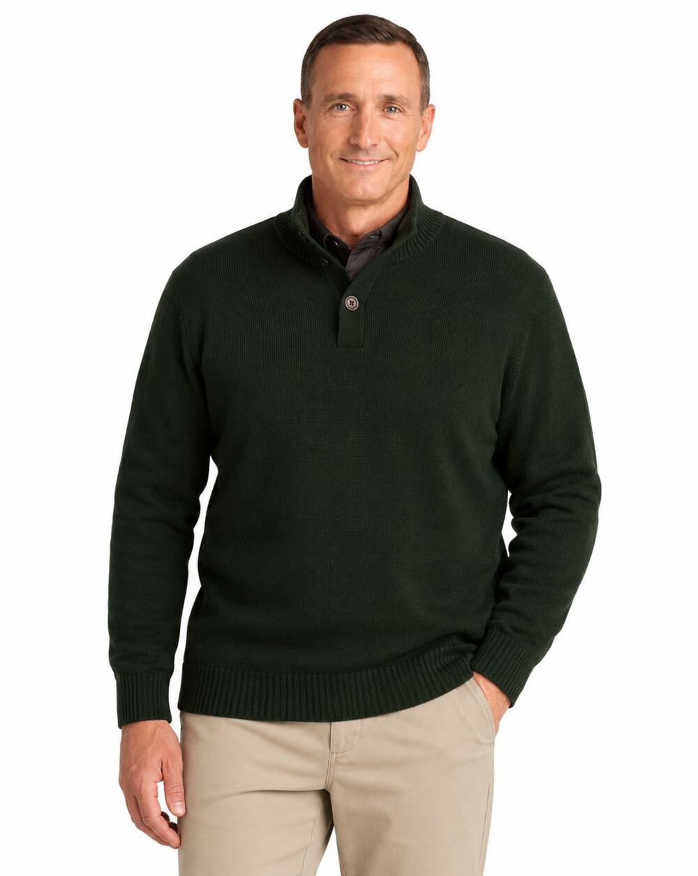 Chaps Men’s Mock Neck Sweater Forest Green Suede Elbow Patches Large L NWOT